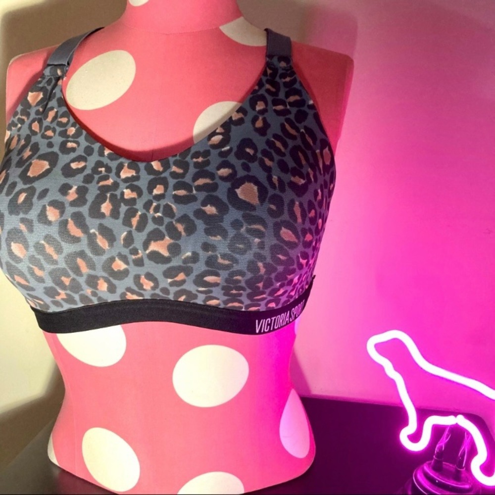Victoria’s Secret Sports Bra 32C Victoria Sport Very Sexy Leopard Gym VSX Logo - Picture 4 of 13